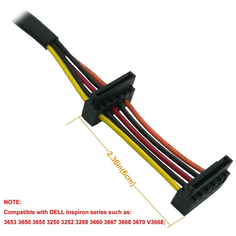 N27R HDD SATA Power Cable Right-Angle SATA 15 Pin X2 to Mini 6 Pin ATX Adapter for Dell Inspiron 3653 3650 Series Compatible