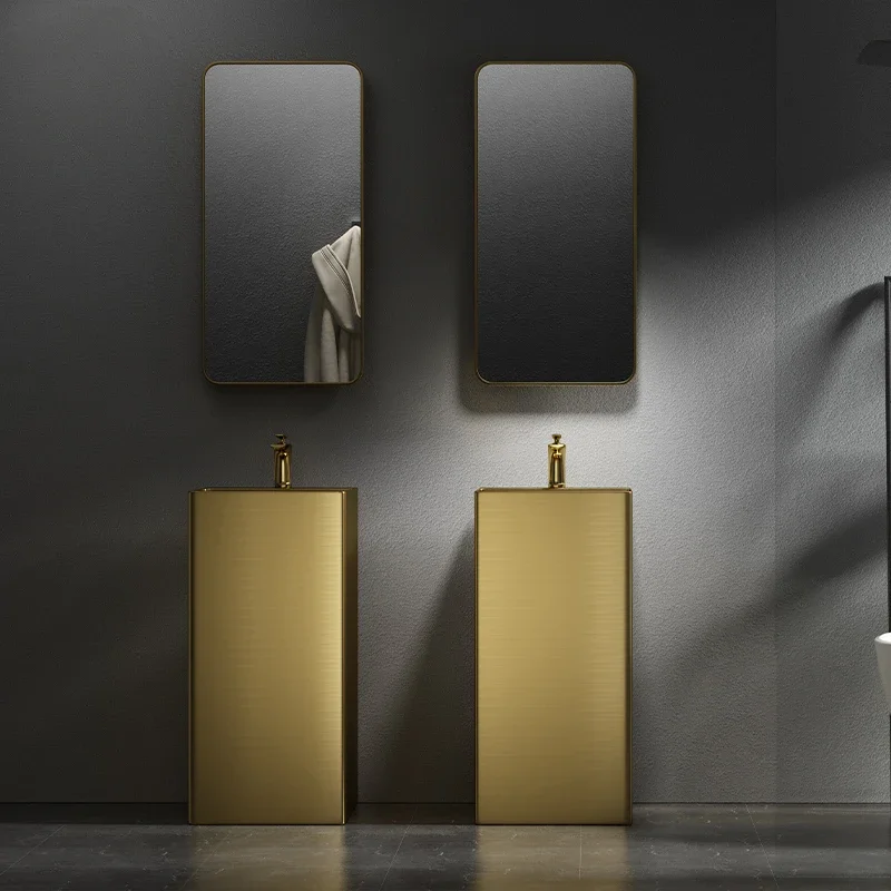 Gold 304 stainless steel washbasin, bar column, basin, integrated floor-to-ceiling balcony