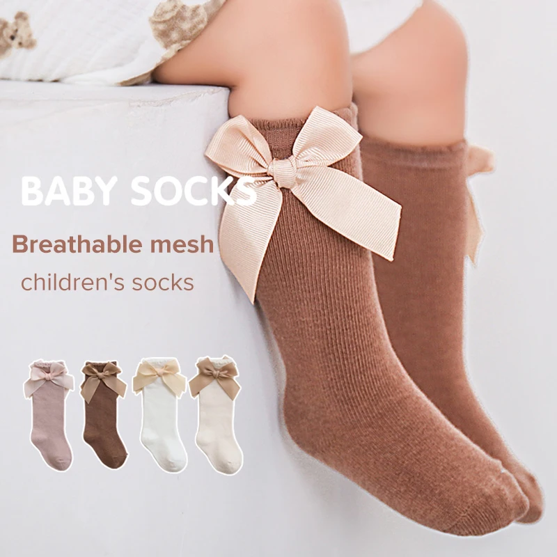 

New Brand Baby Toddlers Socks Autumn Winter Children Girls Knee High Long Sock Cotton Big Bow Spanish Style Kids Floor Socks