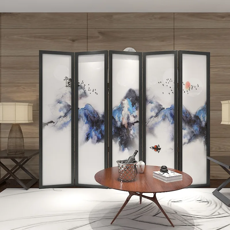 New Chinese-style folding screen partition living room can be moved into the home to block the hotel tea room decorative ink lan