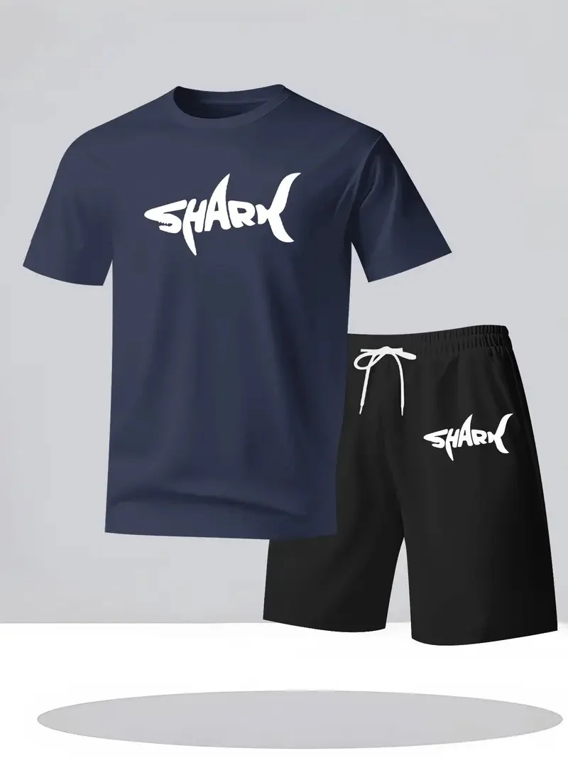

Мужская летняя дышащая свободная быстросохнущая футболка с короткими рукавами и шорты, модный тренд, повседневный комплект из двух предметов