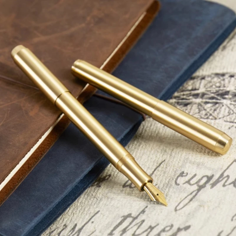 ERAL Brass  Traveler Brass Series Short Fountain Pen Portable Mini Handbook Metal F 0.5mm Nib Pocket Calligraphy Pen Stationery