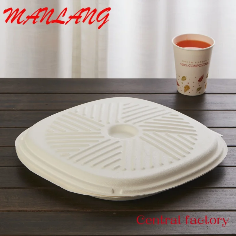 Custom  PFAS Free Compostable Disposable Biodegradable Sugarcane Bagasse Pulp Mould Pizza Boxes