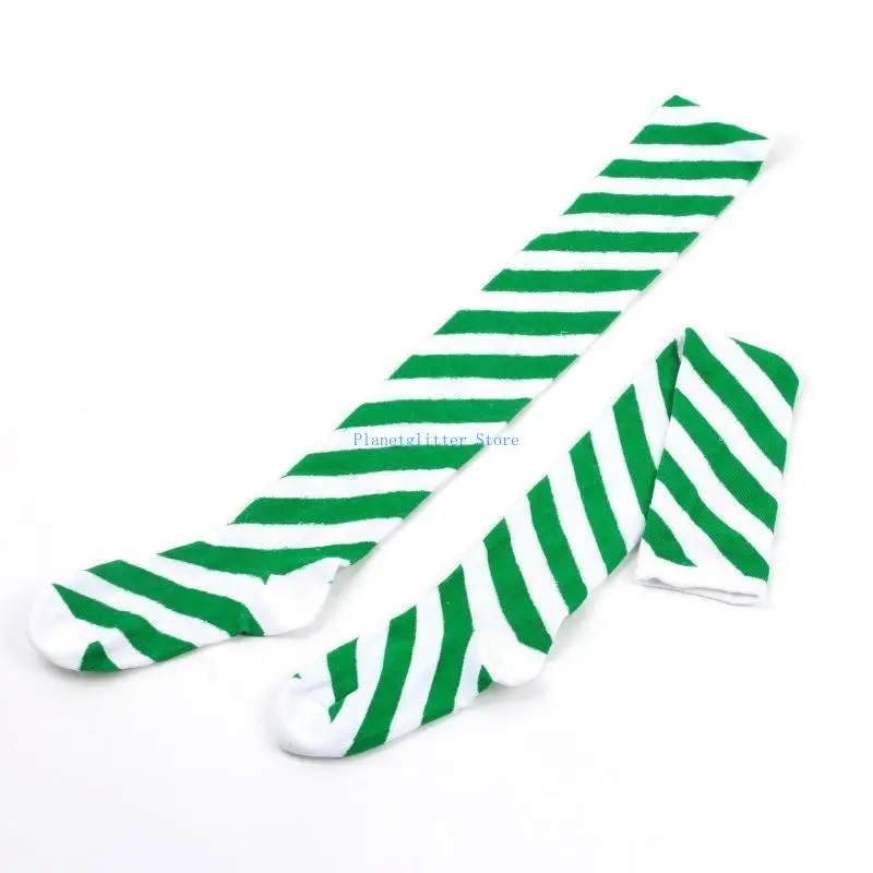 652B Women Girls Holiday Thigh High Long Socks Party Long Striped Stockings Hosiery