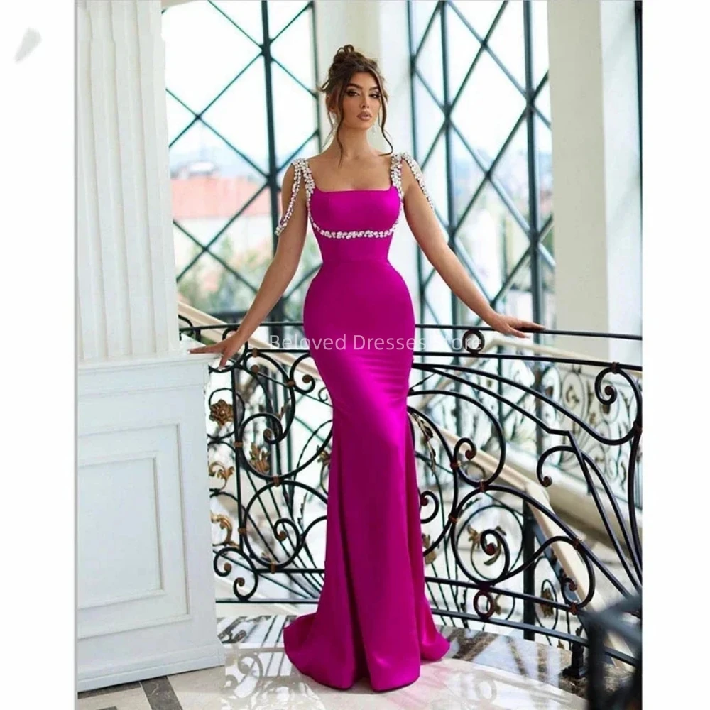 2023 New Sexy Satin Mermaid Party Dresses Robes De Soirée Sleeveless Backless Floor Length Prom Dresses Vestidos De Ocasião