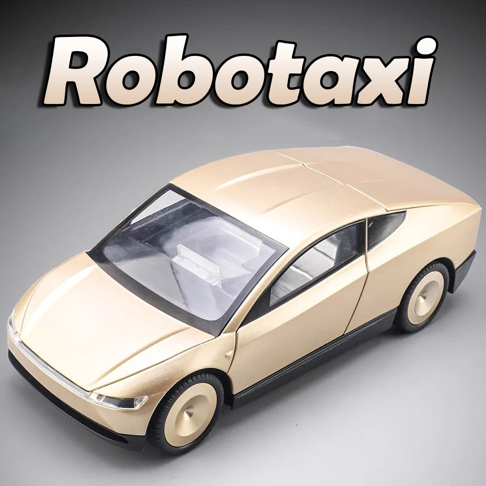 Modelo Robotaxi a escala 1:24, coches de juguete, aleación fundida, absorción de impacto, puertas ligeras y sonoras, tirador hacia atrás para niños, juguetes educativos