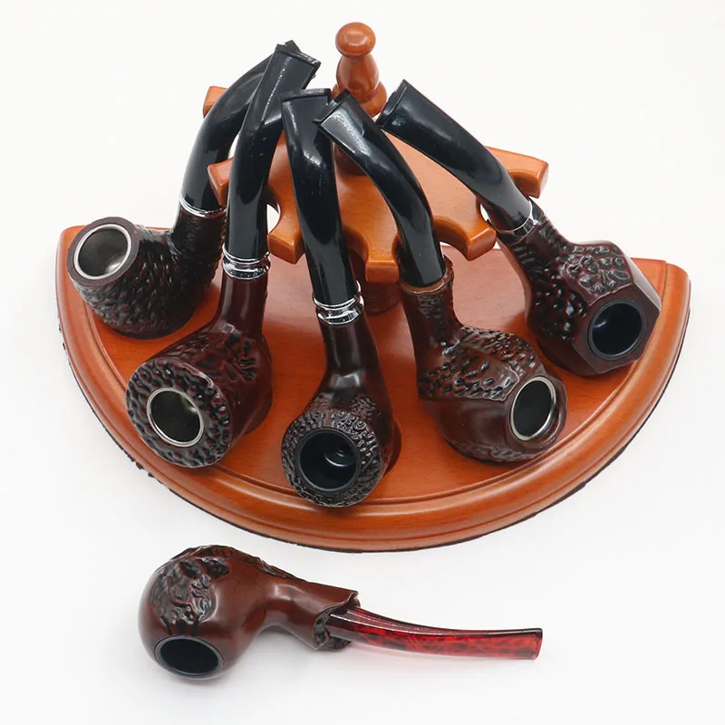 6PCS/Set Durable Solid Classic Pipe Smoking 16CM Metal Acrylic Pipe Set Beautiful Carve Patterns Smoking Tobacco Dry Herb Pipes