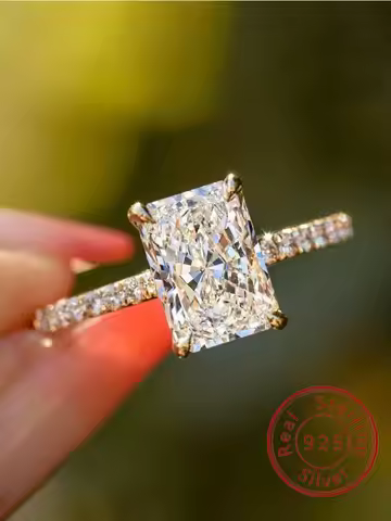 925 Sterling Silver Gorgeous Shiny 2-5CT Rectangle Zircon Ring For Women Anniversary Wedding Luxury High Quality Fine Jewelry