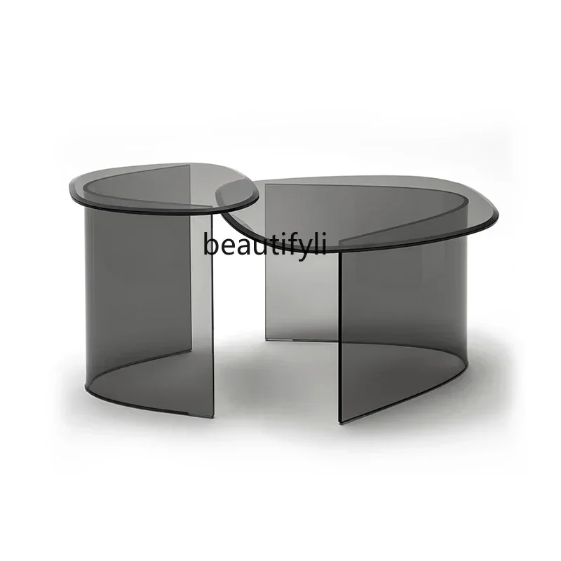 

New Italian minimalist living room small apartment tempered glass lens bright size coffee table combination