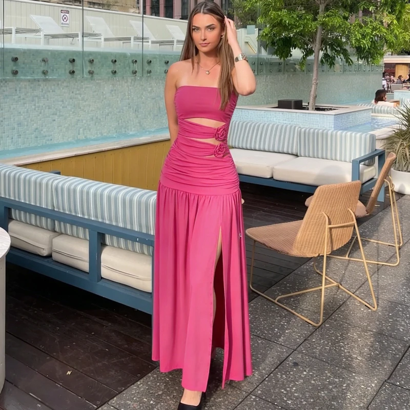 

Tsiisd Summer Beach Style Strapless Women's Maxi Dress Flower Sexy Resort Vacation Evening Party Dress Fashion Female Dress 2026