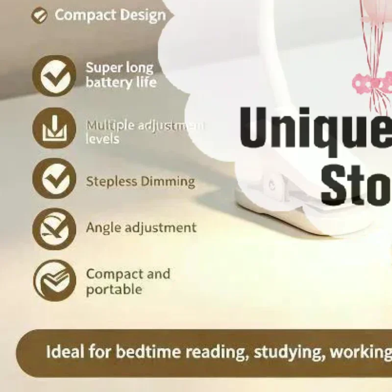 Books - 携帯用クリップ式LED読書灯、USB充電式、本に挟んで使える、ベッドサイドランプ、調光機能付き、目に優しいデスクランプ。