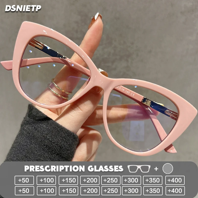 Simple Reading Glasses Women Cat Eye Customizable Photochromic Anti Blue Light Prescription Optical Glasses Designer Eyewear