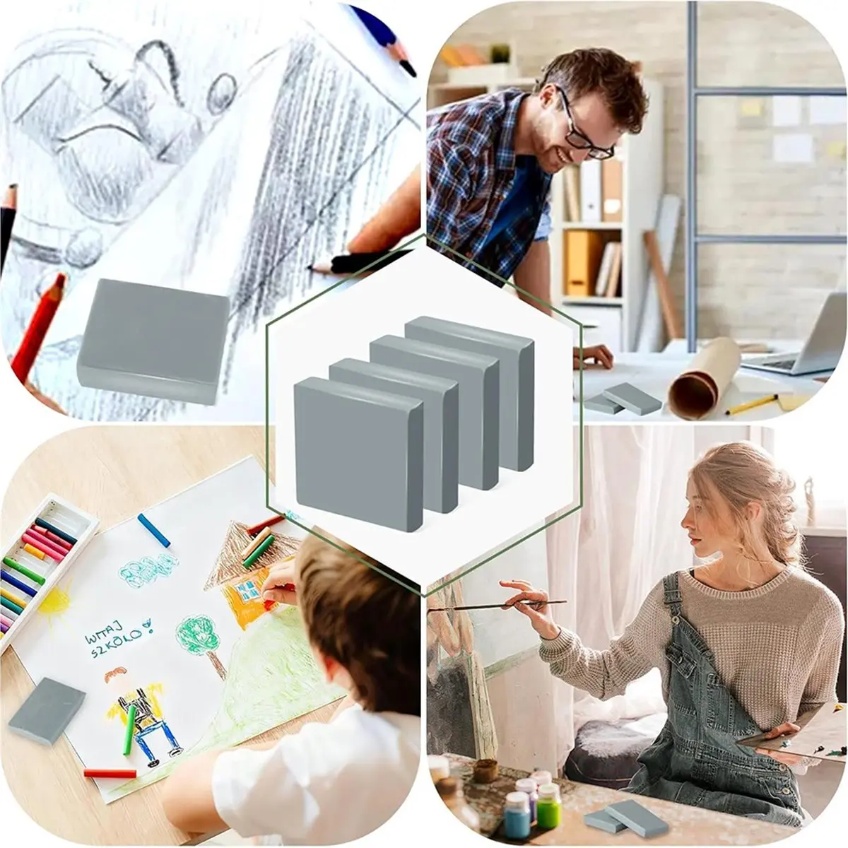 Kneaded Erasers for Artists, Large Size, Ideal for Charcoal, Pencils, and Sketching (24 Pack)