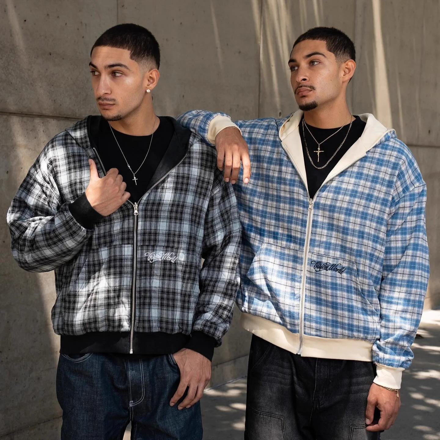 

Double-Sided Wear Plaid Lined Hoodie Men's Faion Streetwear Autumn Season Regular Thin Polyester Fabric Casual Sle