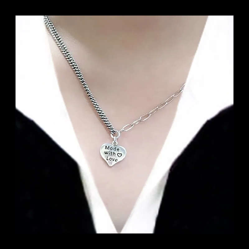 Collar de plata tailandesa Vintage para mujer, colgante de cadena de clavícula con múltiples alfabeto en forma de amor a la moda Ins, joyería