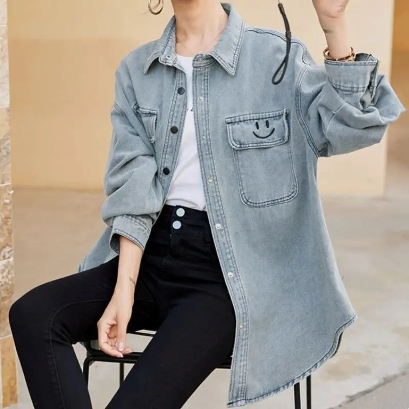 

Denim Coat Embossed Womens Autumn Down Button-Up Fitted Hiking Professional Notched Waistband Functional Jackets Distressed 2025