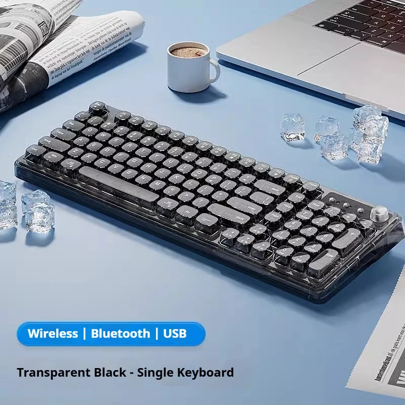 Ice Transparent Wireless Keyboard Mouse Combo Crystal Mechanical Silent Rechargeable Usb Ergonomic Plug Play For Office Desktop