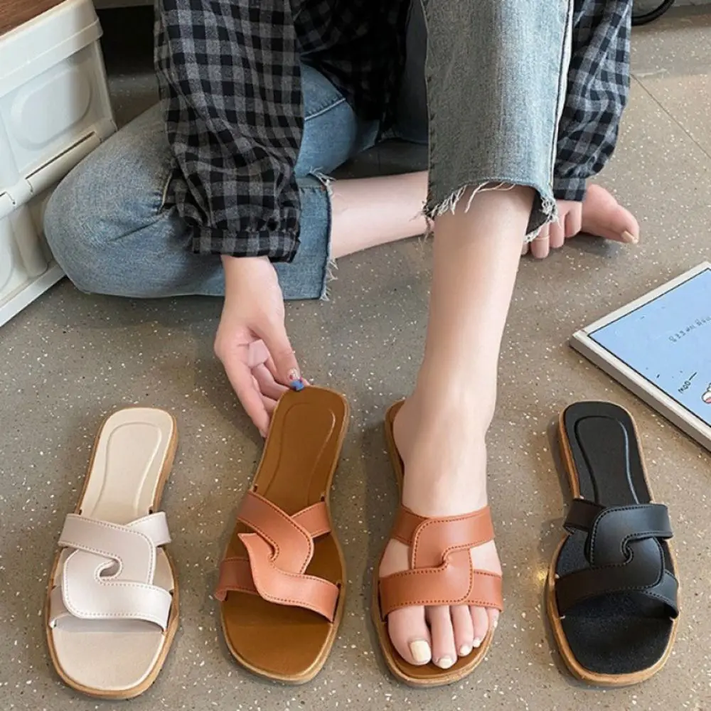 

Simple Cross Belt Flat Bottom Slippers Soft Sole PVC Slides Sandals Anti Slip Beachwear Shoes Slippers Women Women