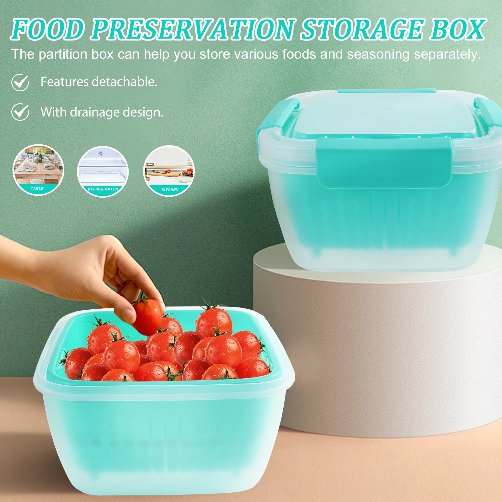 

Double Layer Green Food Storage Fruit Storage Container Container Sealed Drainage Fridge Vegetable Keeper Fruit Box