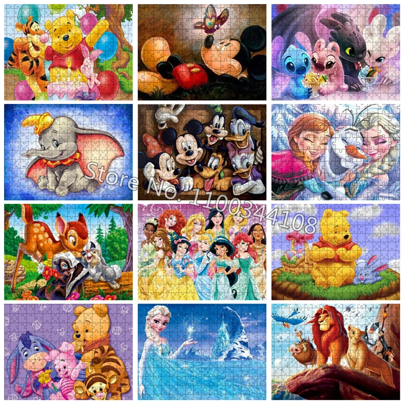 

300/500/1000 Pcs Disney Puzzle Princess Mickey Mouse Winnie The Pooh Cartoon Jigsaw Puzzles for Children Educational Toys Gifts