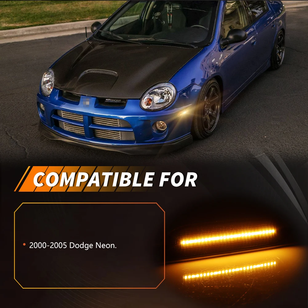 2Pcs For 2000 2001 2002 2003 2004 2005 Dodge Neon Front Corner Parking Fender Light Side Marker Light Turn Signal Light W/LED