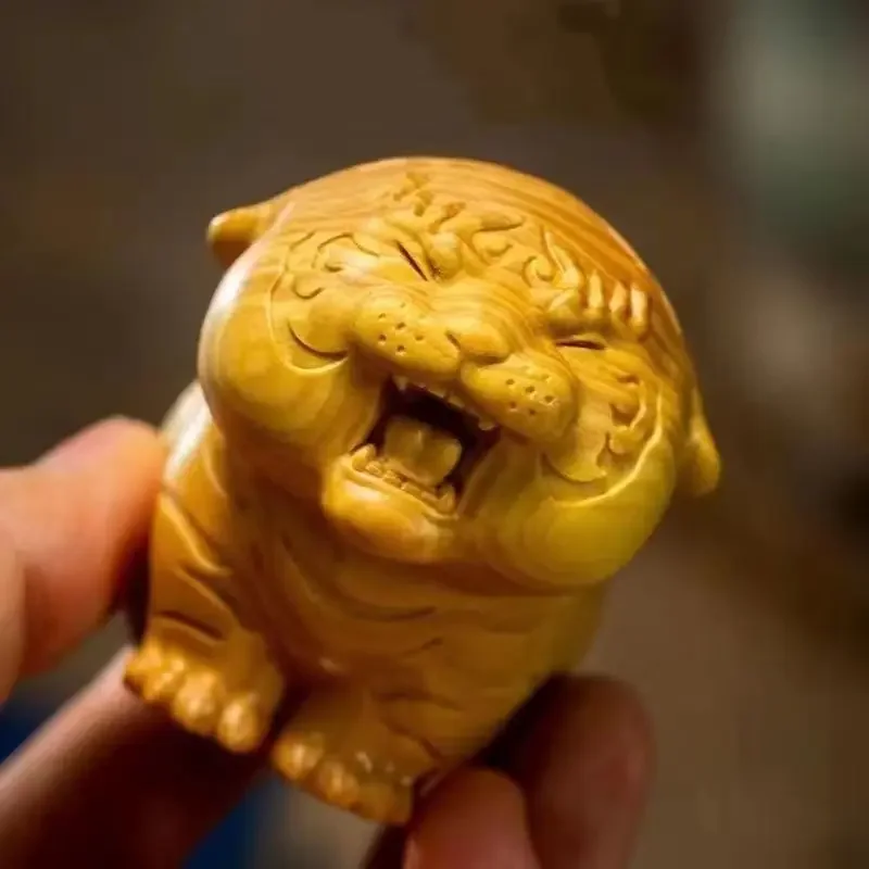 Handmade Cliff Cypress Wood Tiger Sculpture Zen Minimalist Home Office Decor for Mens Desk Unique Gift Collectible Craft