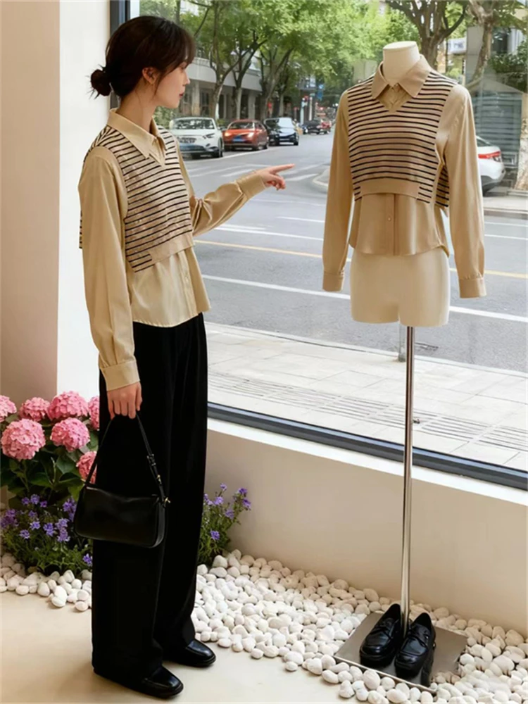 

Korean Sle Faionable Design Sense irt Spring New Arrival Versatile Commute Top Women's Premium Clothing Long Sve Pol...