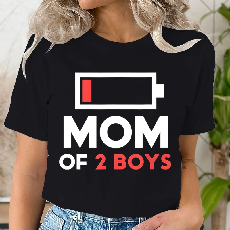 

Women Clothing Graphic Mom of 2 Boys Print T Shirt Short Sleeve Ladies Mama Print Clothes Lady Tees Tops Female Womens T Shirt