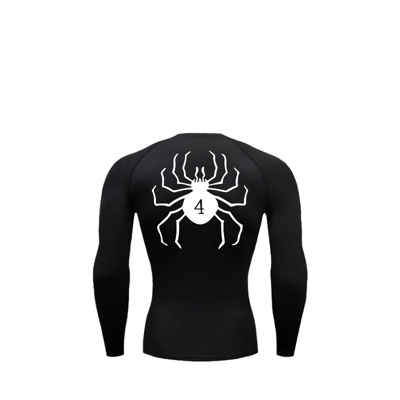 

Long Sleeve Spider Print Compression T-Shirt Men Moisture Wicking Quick Neck Running Sports and Training Perfect for Everyday