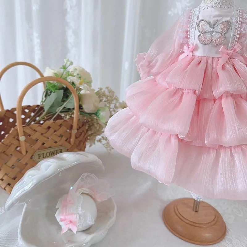 

1/3 1/4 1/6 BJD Girl Dress, Pink Butterfly Blythe Clothes,15CM 20CM 40CM Cotton Doll Bow Skirt Free Shipping