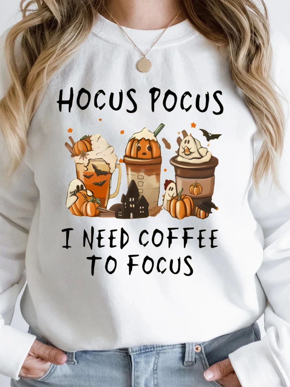 カボチャコーヒーファンパターンプリントスウェットシャツ秋と冬の女性のラウンドネックパーカー長袖プルオーバーカジュアル服