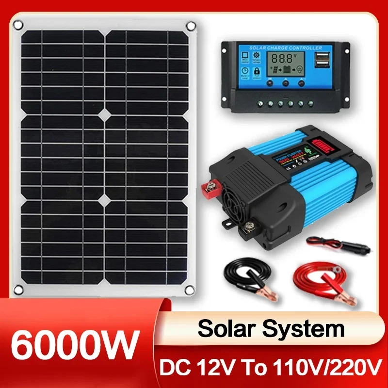 6000 W Solarpanel 220 V/110 V Wechselrichter + 12 V 100 A Controller-Stromerzeugungsset, geeignet für das netzunabhängige Leben zu Hause/im Freien