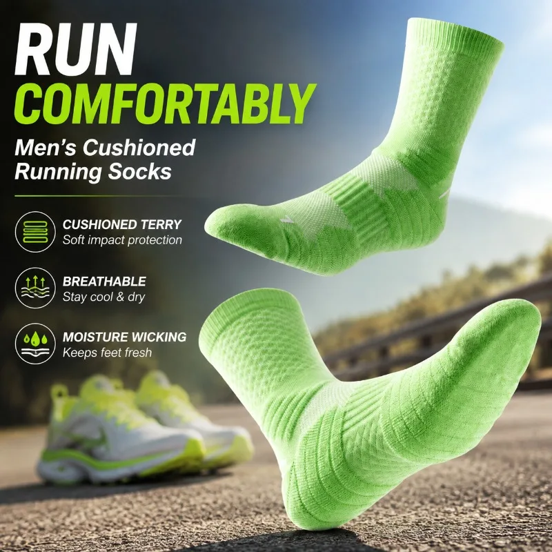 Professional Men Running Socks Thick Terry Loop Short Cuff  Wear‑resistant Athletic Supply for Jogging Training Daily Gym