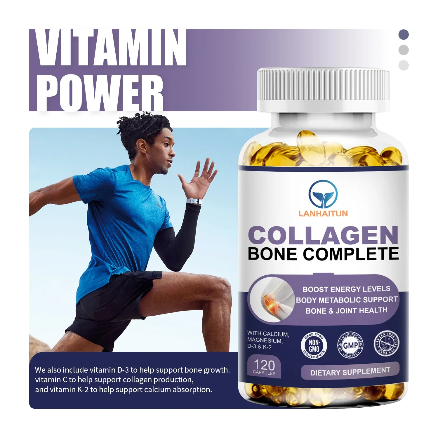 LANHAITUN Collagen Bone Complete Capsules Support Bone Growth, Collagen Production With D3 & K2 & Plant Calcium & Magnesium