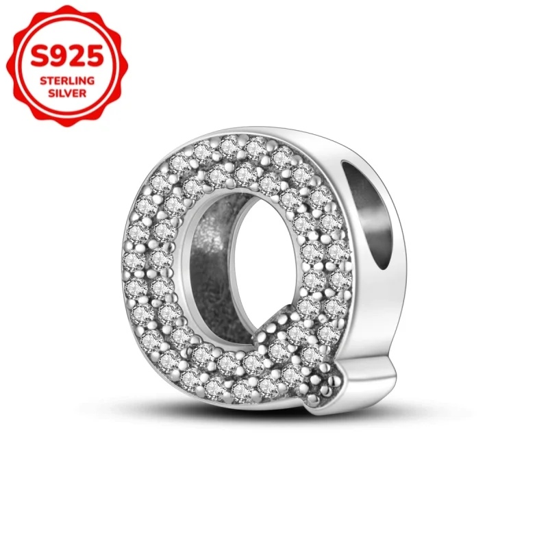 Original modische Charm-Perlen für Damen aus 925er-Sterlingsilber mit Großbuchstaben A bis Z, geeignet für DIY-Armbänder