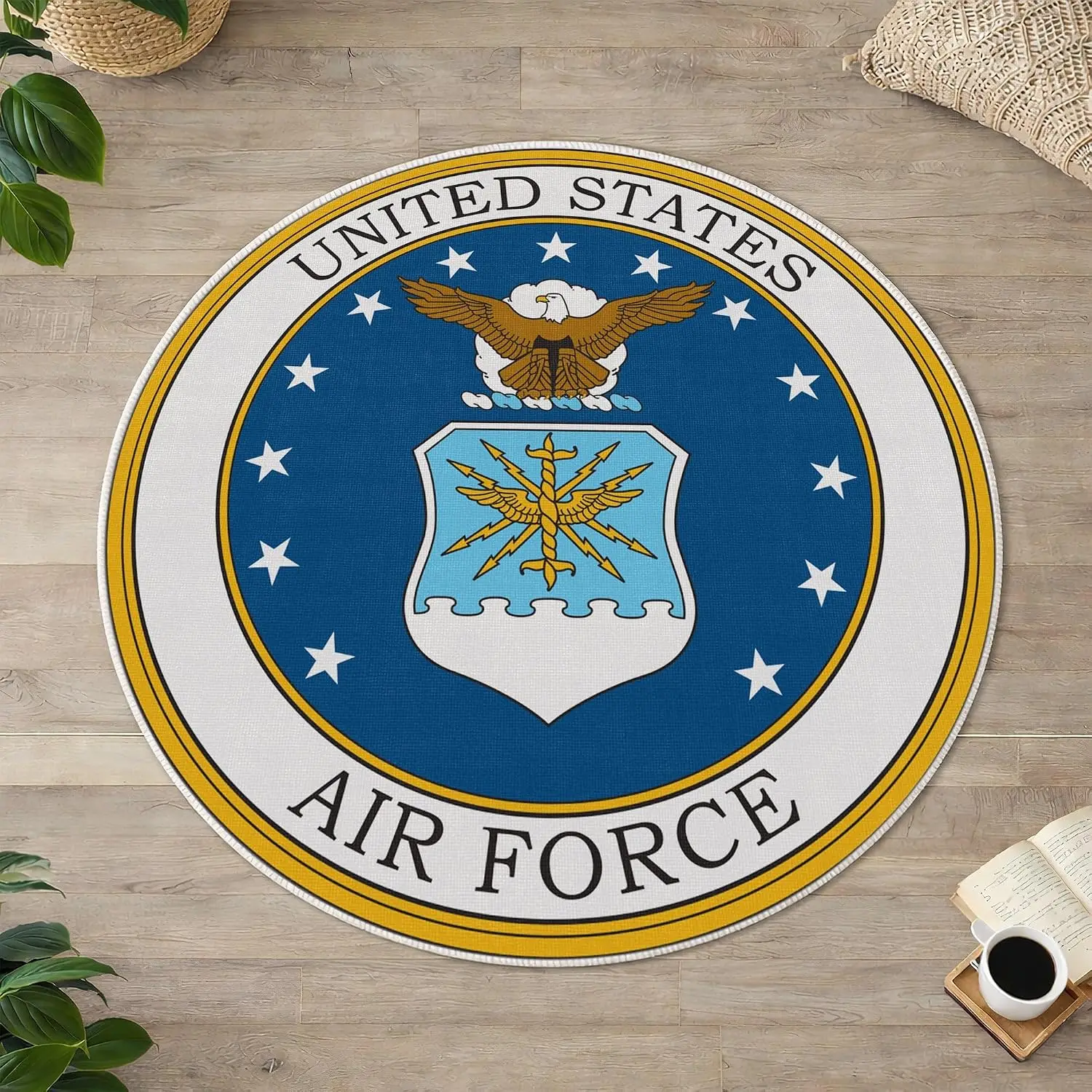 Vintage United States Air Force Emblem Round Doormat Mat Carpet Polyester Durable Military Home Decor Gift Entrance Rug Accent