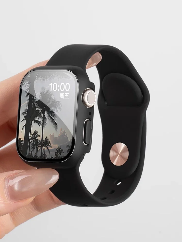 Cover For Apple Watch Case 10/9/8/7/6/5/SE 42mm 46mm 45mm 44mm 41 40 PC bumper Screen Protector Tempered Glass iWatch Protective view 4