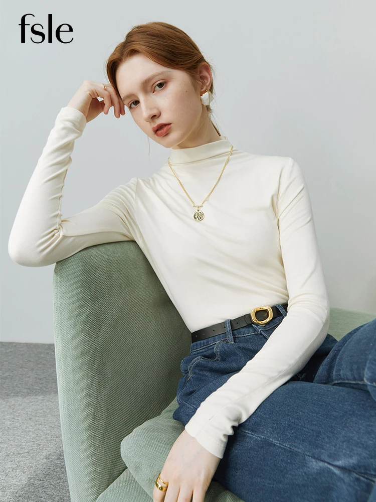 

FSLE Classic All-match Turtleneck Knitted Bottoming Women Shirt T-shirt Slim Long-sleeved Autumn New Necessary Female Tops