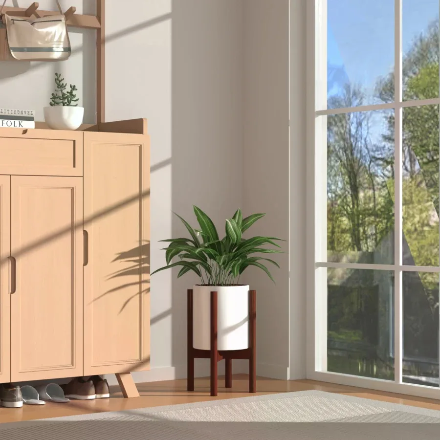 Bamboo Plant Stand Fits 8 9 10 11 12 Inches Plant Stand Indoor Small Corner Planter Holder For Indoor Plants, Single Floor Plant Stands For Living Room Balcony, Reddish Brown
