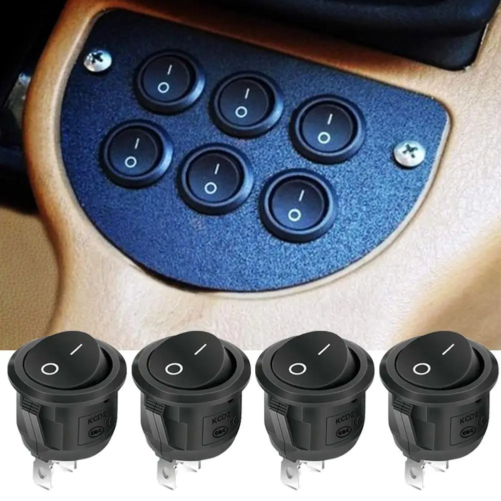 

12V Round Rocker Switch AC 6A/250V 10A/125V SPST 2 Pin 2 Position On Off Toggle Switch For Car Boat Automotive RV Black