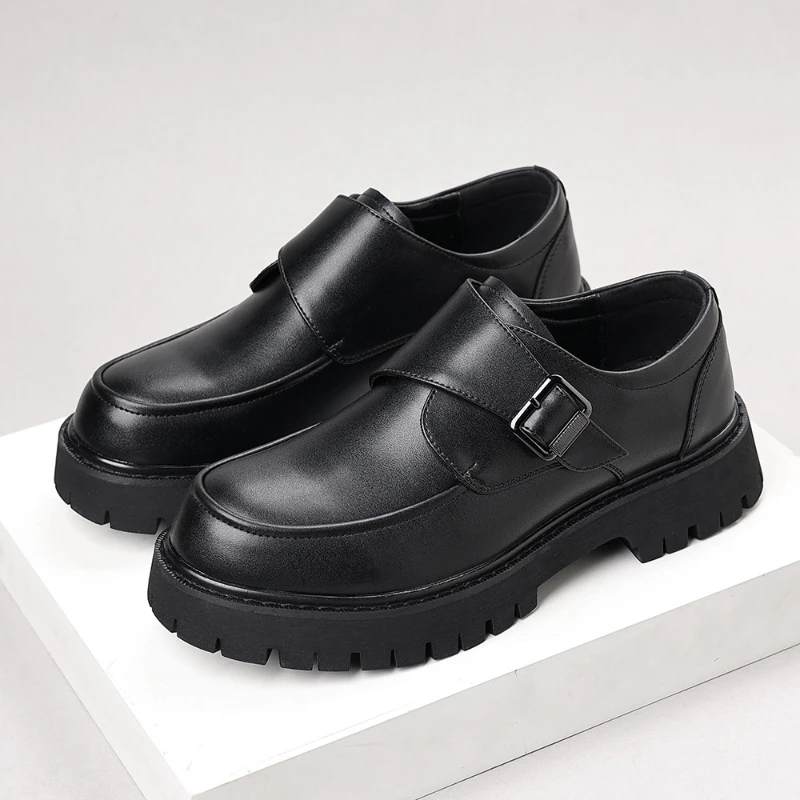 

MenS Black Platform Monk Strap Loafers Slip On Chunky Sole Casual Dress Shoes Comfortable Fashion Big Size Footwear For Men