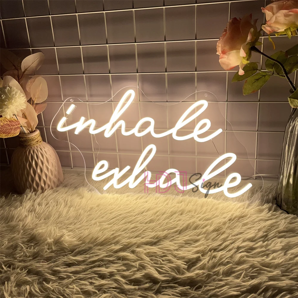 Inhale Exhale Neon Led Sign Health Room LED Wall Decor Neon Light Sign Health Hall Bedroom Decoration Business Lights USB