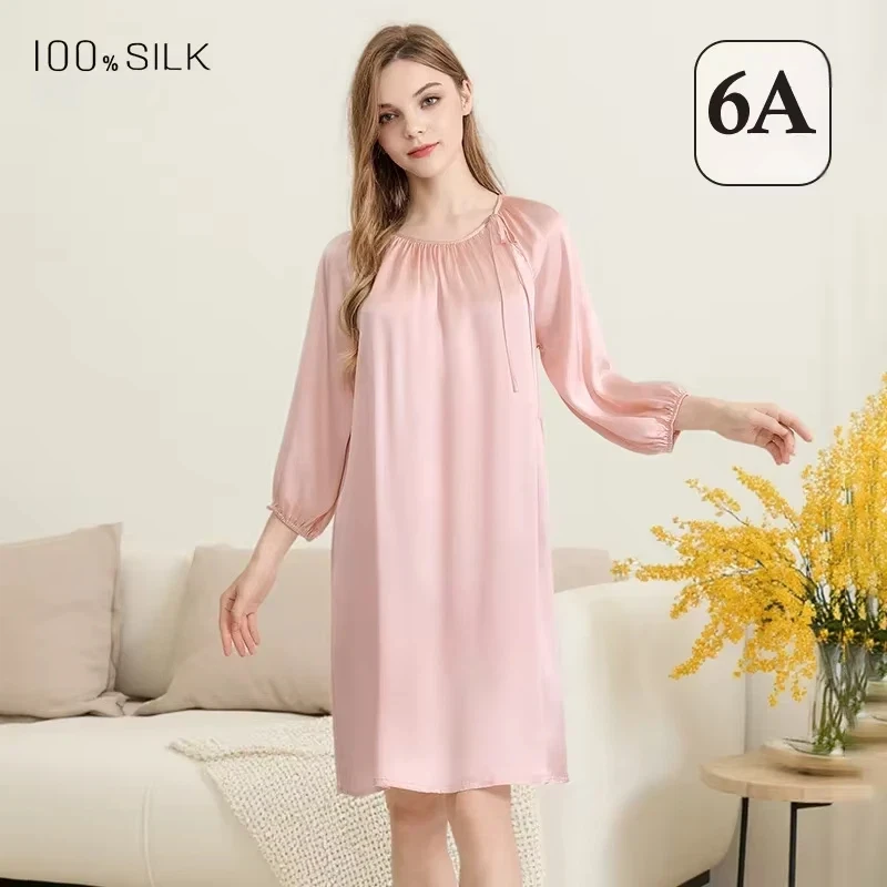 2026 Summer French Style Nightgown 100% Mulberry Silk Plus Size Loose Princess Doll Dress Cool Soft Sleepwear