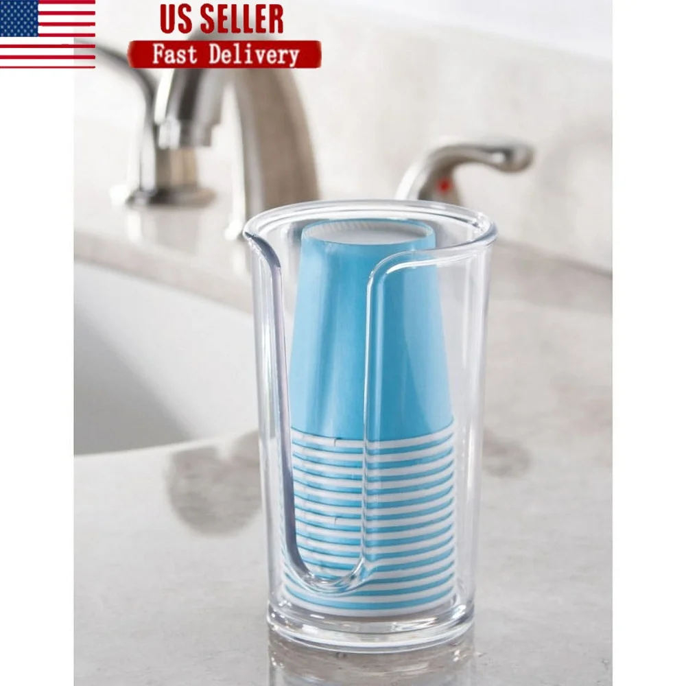 

Прозрачный одноразовый диспенсер для стаканчиков с 14 бумажными стаканчиками Идеальный туалетный столик для ванной комнаты и кухни Компактный открытый дизайн Прочная пластиковая столешница