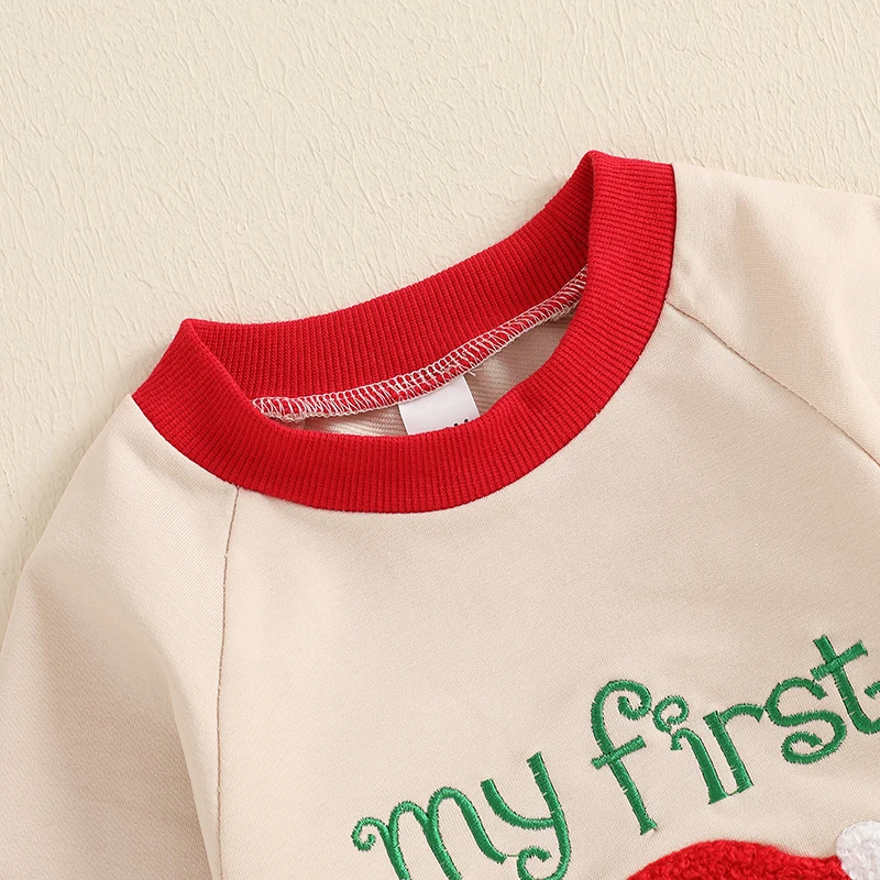 Baby Christmas Romper Letter Santa Claus Embroidery Long Sleeve Crew Neck Full Length Jumpsuit