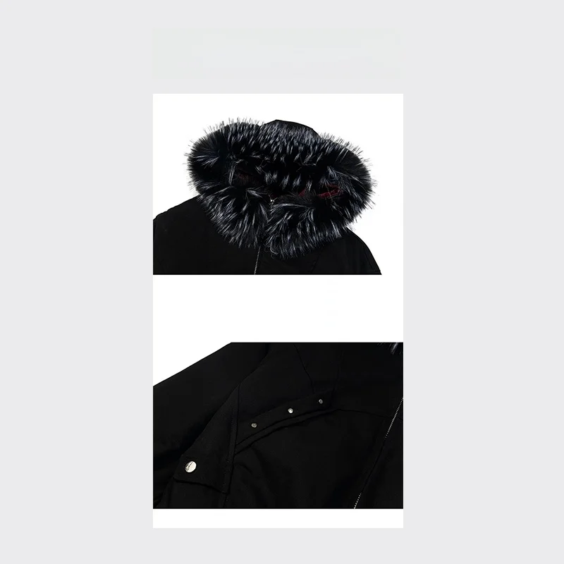 ISANXUN Winter Thiened Fce Lined Waed Canvas Coat Men's Heavyweight Cotton Jaet Couple's Fur Collar Trendy