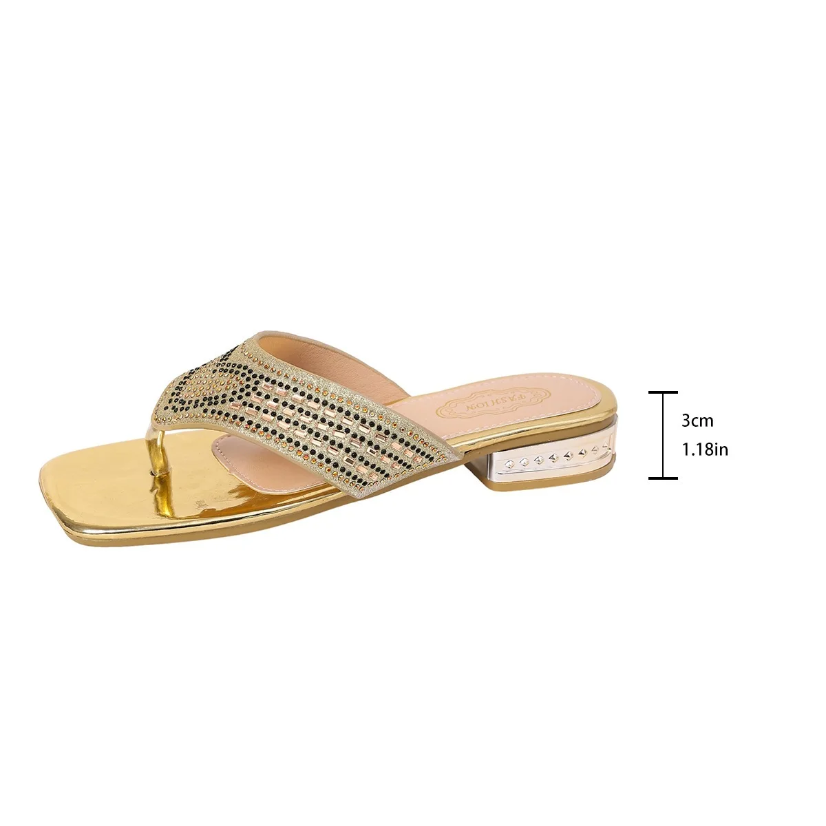 Sommerliche Damen-Sandalen in Übergrößen 2026: Neue modische flache Pantoletten mit niedrigem Absatz, Strass-Clip-Zehen und eckiger Zehenpartie – Zapatos Mujer – Detail 2