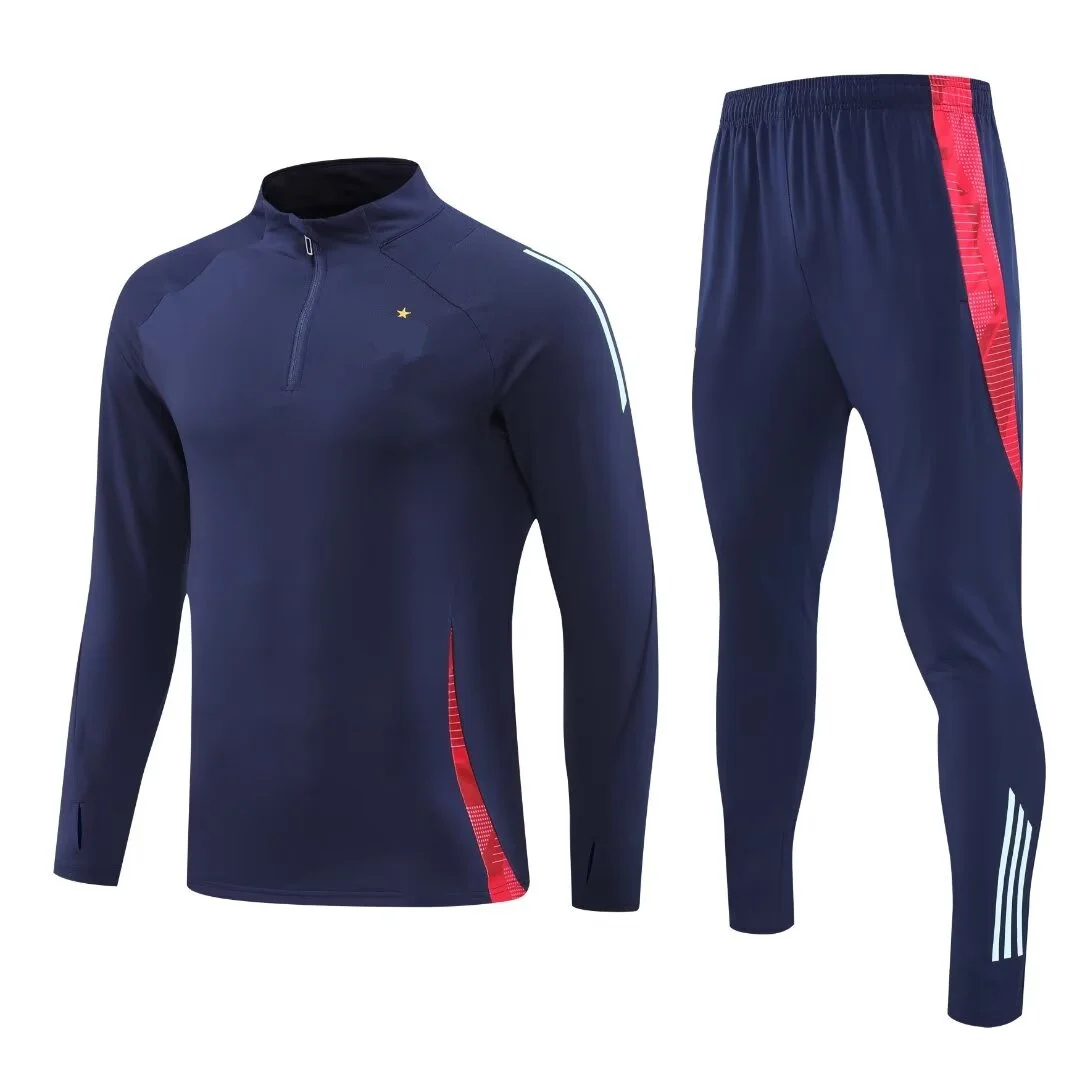 new Men sports set Spanish Fans shirt soccer Half Zipper Jacket Training wear games Jerseys baseball Kit Tops and trousers