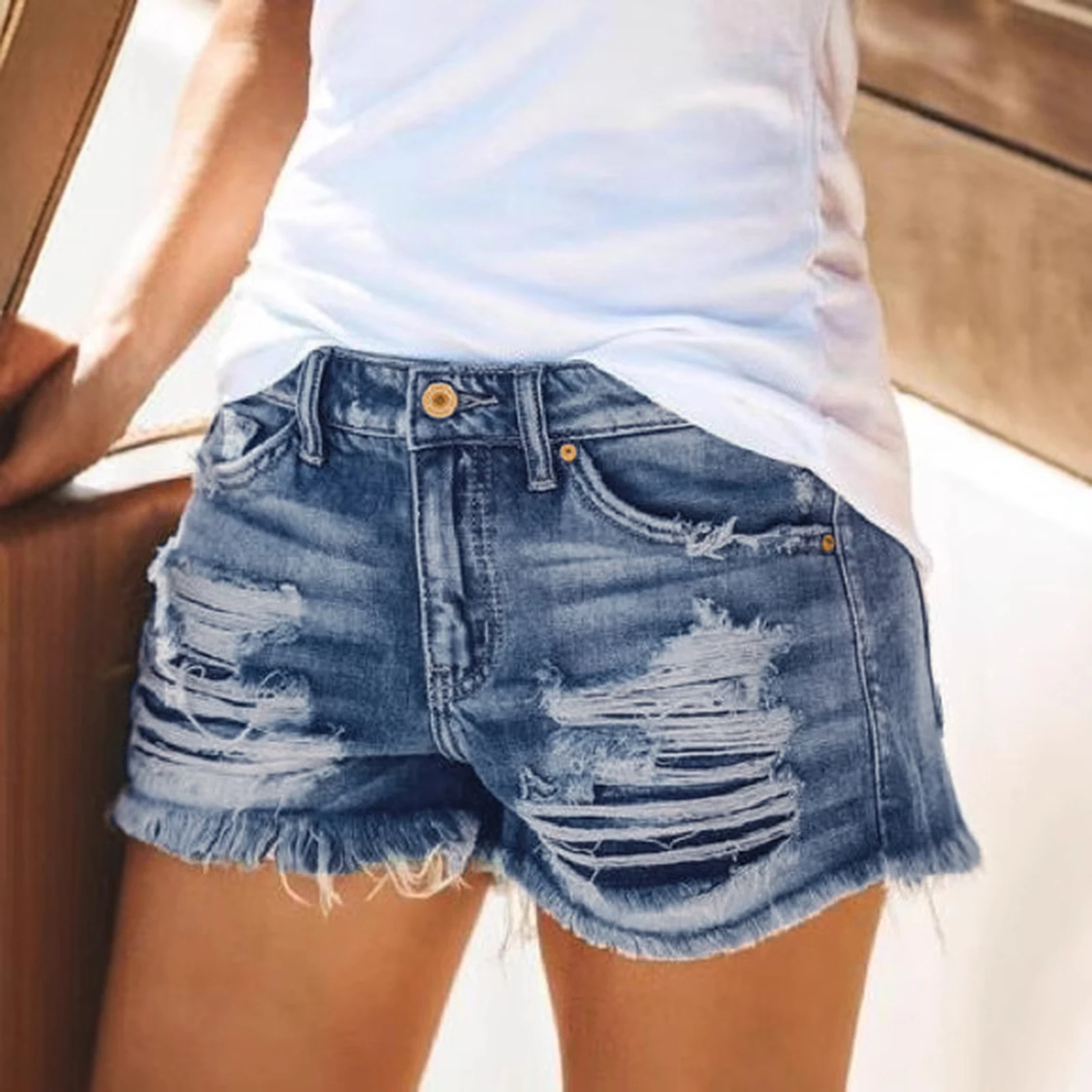 

Women's Summer Ripped Denim Shorts Wide Leg Streetwear Jeans Shorts with Pockets