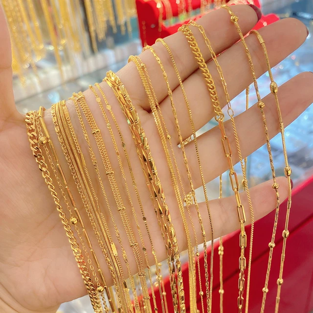 Pure Simple 100 Copy Real 999 Gold 18k Plain Necklace Ab Ot Buckle Ins Wind Like Anti Allergic Clavicle Chain For Women s Gifts Necklaces AliExpress